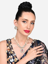 Women's Pink Purple Stones Embellished Kundan Necklace Earring and Ring Set