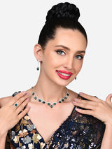 Women's Green Dazzling Austrian Diamonds Party Necklace Earring & Ring Set-ZPFK15942