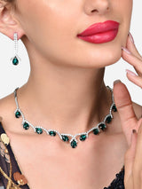 Women's Green Dazzling Austrian Diamonds Party Necklace Earring & Ring Set-ZPFK15942