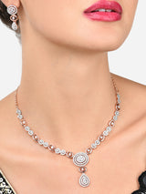 Women's Rose Gold Dazzling Cubic Zirconia Contemporary Necklace & Earring Set-ZPFK15948