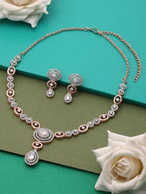 Women's Rose Gold Dazzling Cubic Zirconia Contemporary Necklace & Earring Set-ZPFK15948