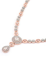 Women's Rose Gold Dazzling Cubic Zirconia Contemporary Necklace & Earring Set-ZPFK15948