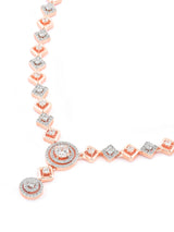 Women's Rose Gold Dazzling Cubic Zirconia Contemporary Necklace & Earring Set-ZPFK15950