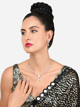 Women's Rose Gold Dazzling Cubic Zirconia Contemporary Necklace & Earring Set-ZPFK15950