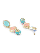 Women's Turquoise Blue Pink Ethnic Choker Necklace Earring Maangtikka Ring Set-ZPFK15977