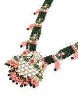 Women's Multicolor Peacock Meenakari Multistrand Kundan Bridal Necklace Earring & Ring Set-ZPFK16025