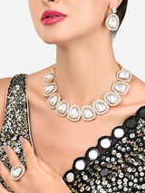 Women's Gold Tone Dazzling Kundan & Austrian Diamonds Necklace Earring & Ring Set