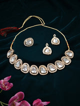 Women's Gold Tone Dazzling Kundan & Austrian Diamonds Necklace Earring & Ring Set