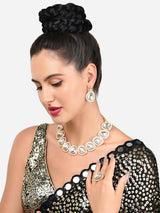 Women's Gold Tone Dazzling Kundan & Austrian Diamonds Necklace Earring & Ring Set