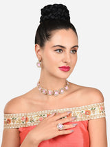 Women's Pink Stones Dazzling Austrian Diamonds Necklace Earring & Ring Set-ZPFK16074