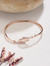 Women's Rose Gold Dazzling Cubic Zirconia Embellished Brass Bangle Style Kada Bracelet-ZPFK16087