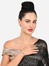 Women's Rose Gold Dazzling Cubic Zirconia Embellished Brass Bangle Style Kada Bracelet-ZPFK16087