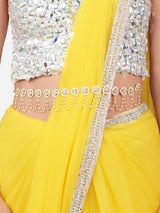 Women's Gold Tone Kundan Embellished Beaded Chain Fringe Bridal Kamarbandh-ZPFK16130