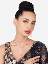 Women's Rose Gold Dazzling Cubic Zirconia Contemporary Party Bling Lariat Necklace and Earring Set
