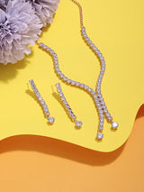 Women's Rose Gold Dazzling Cubic Zirconia Contemporary Party Bling Lariat Necklace and Earring Set