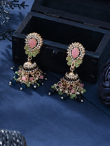 Women's Multicolour Beaded Kundan Jhumki Earring-ZPFK16160