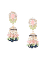 Women's Multicolour Beaded Kundan Jhumki Earring-ZPFK16160