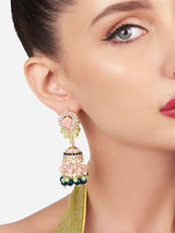 Women's Multicolour Beaded Kundan Jhumki Earring-ZPFK16160