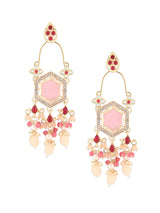 Women's Pink Stones Kundan and Beads Dangle Ethnic Earring