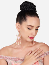 Women's Pink Stones Kundan and Beads Dangle Ethnic Earring