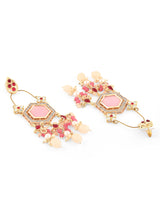 Women's Pink Stones Kundan and Beads Dangle Ethnic Earring