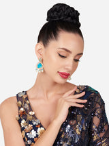 Women's Turquoise Blue Stones & Beads Dazzling Austrian Diamond Dangle Earring-ZPFK16187