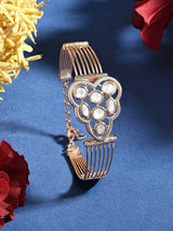 Women's Rose Gold Dazzling Cubic Zirconia Brass Bangle Style Kada Bracelet-ZPFK16200