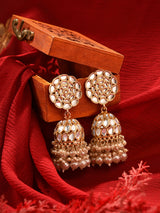 Women's Gold Tone Dazzling Kundan & Cluster Pearl Drops Statement Jhumki Earring