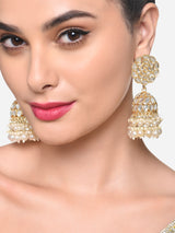 Women's Gold Tone Dazzling Kundan & Cluster Pearl Drops Statement Jhumki Earring