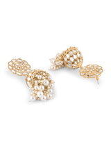 Women's Gold Tone Dazzling Kundan & Cluster Pearl Drops Statement Jhumki Earring