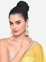 Women's Gold Tone Dazzling Kundan & Cluster Pearl Drops Statement Jhumki Earring
