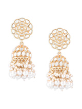 Women's Gold Tone Dazzling Kundan & Cluster Pearl Drops Statement Jhumki Earring