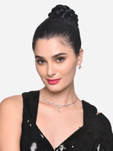 Women's Rose Gold Dazzling Cubic Zirconia Floral Brass Necklace and Earring Set
