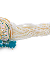 Women's Pink & Blue Meenakari Multistrand Kundan Choker Necklace Earring & Ring Set-ZPFK16503