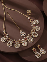Women's Pink Kundan with Austrian Diamonds Necklace Earring Maangtikka and Ring Set