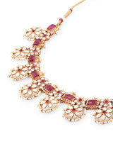 Women's Pink Kundan with Austrian Diamonds Necklace Earring Maangtikka and Ring Set