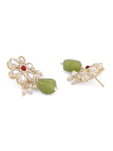 Women's Green Multistrand Kundan with Beads Choker Necklace Earring and Ring Set