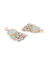 Women's Turquoise Blue and Pink Kundan Stones with Beads Choker Necklace Earring and Ring Set