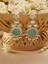 Women's Turquoise Blue Cat Eye Stones & Kundan Ethnic Drop Earring