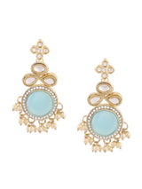 Women's Turquoise Blue Cat Eye Stones & Kundan Ethnic Drop Earring