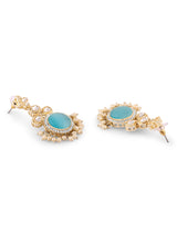 Women's Turquoise Blue Cat Eye Stones & Kundan Ethnic Drop Earring