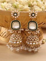 Women's Gold Tone Beaded Kundan Ethnic Jhumki Earring