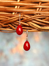 Women's Red Teardrop Contemporary Brass Rose Gold Plated Drop Earring-ZPFK16592