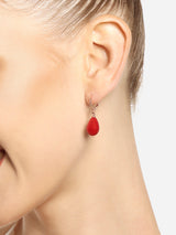 Women's Red Teardrop Contemporary Brass Rose Gold Plated Drop Earring-ZPFK16592