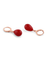 Women's Red Teardrop Contemporary Brass Rose Gold Plated Drop Earring-ZPFK16592