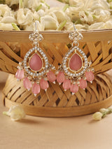 Women's Pink Cat Eye Stones and Kundan Dazzling Austrian Diamond Ethnic Drop Earring