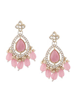 Women's Pink Cat Eye Stones and Kundan Dazzling Austrian Diamond Ethnic Drop Earring
