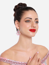 Women's Pink Cat Eye Stones and Kundan Dazzling Austrian Diamond Ethnic Drop Earring