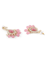 Women's Pink Cat Eye Stones and Kundan Dazzling Austrian Diamond Ethnic Drop Earring