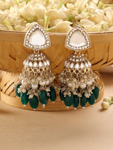 Women's Green Stones Cluster Beads Drop Jhumka Earring